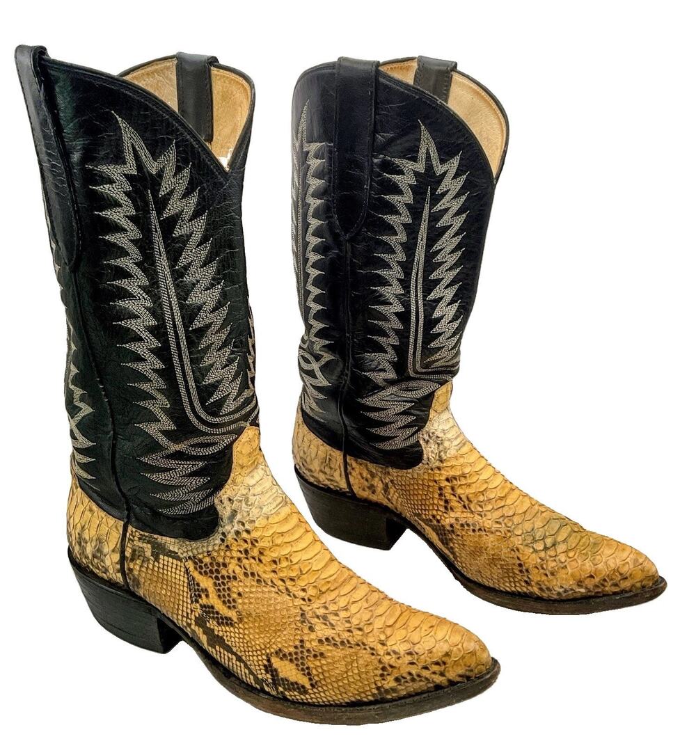 VTG Cowtown J808 Python Cowboy Boots Mens 10D Exotic Snakeskin Leather Point Toe